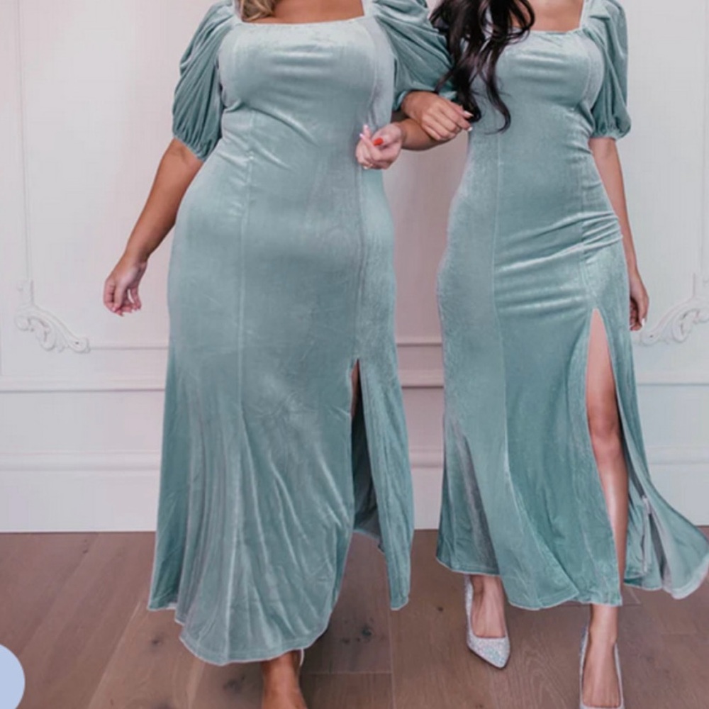 NWT JESSAKAE Velvet Sea Glass Eloise 3/4 Sleeve Maxi Dress—SZ. XL - Picture 6 of 17